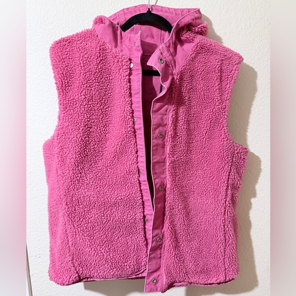 Carhartt Women’s Pink Hooded Sherpa Lined Vest Large Snap Front - Picture 6 of 10